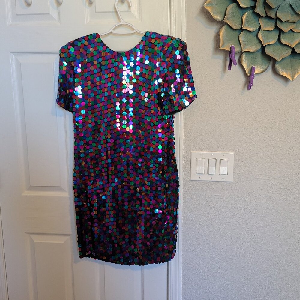 Niteline Multicolor Sequin Mini Dress - Purple, Teal, Pink